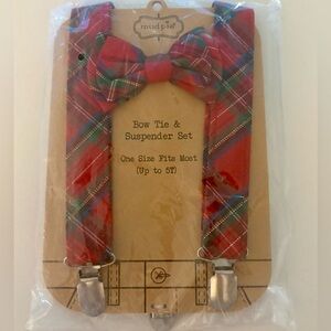 New Mud Pie Bow tie & suspenders set,sz 5T &under-adjustable. Red & green plaid.
